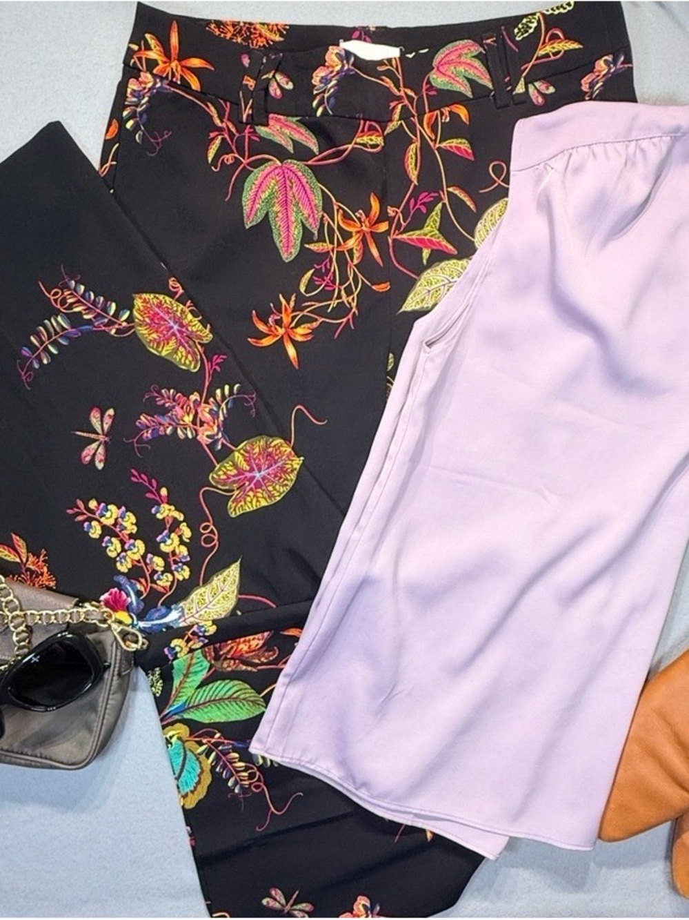 H&M Black Floral Straight-Leg Pants size 12